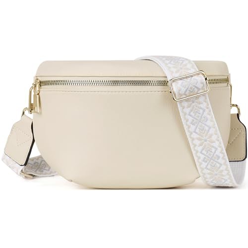 Roulens Crossbody Bag for Women Fashion Waist Packs Soft Vegan PU Leather Belt Bag Large Capacity Shoulder Bag with Adjustable and Removable Wide Strap