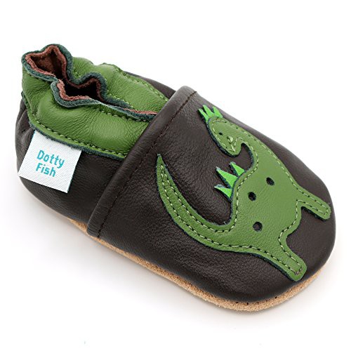 Dotty Fish Soft Leather Baby Shoes for Boys. Toddler Shoes. Non Slip. Animal Designs for Boys and Girls. 0-6 Months - 4-5 Years