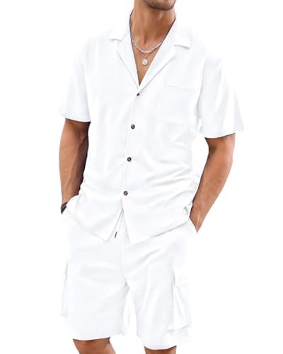 Elainone Men's Shirt Tracksuits Set Short Sleeve Suit 2 Piece Cotton Casual Outfits Jogging Beach Sports Summer for Men M-3XL