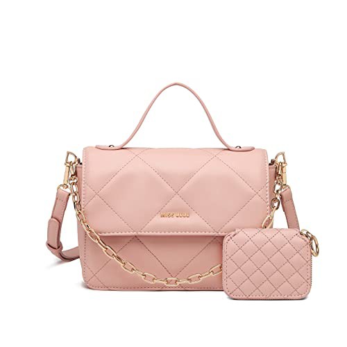 Miss Lulu Women Quilted Crossbody Bag PU Leather Shoulder Bag Handbags with Small Purses Pouch Golden Metal Fashion Messenger Bags