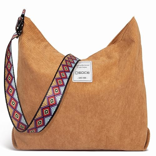 OSOCE Corduroy Totes Bag for Women with Adjustable Strap Large Crossbody Hobo Bag Casual Handbag Fashion Shoulder Bag Brown
