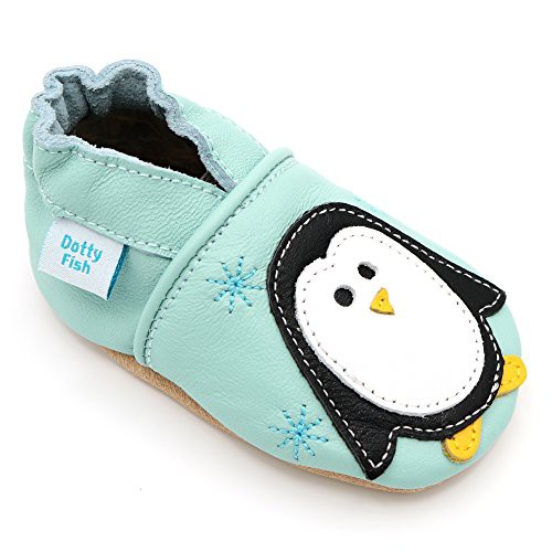 Dotty Fish Soft Leather Baby Shoes for Boys. Toddler Shoes. Non Slip. Animal Designs for Boys and Girls. 0-6 Months - 4-5 Years