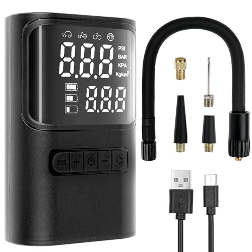Tyre Inflator, WOVTE Portable Car Tyre Inflator Air Compressor, 150PSI USB Rechargeable Car Tyre Pump Digital Cordless Tyre Inflator with LED Light for Car Motorcycle Bike Ball 