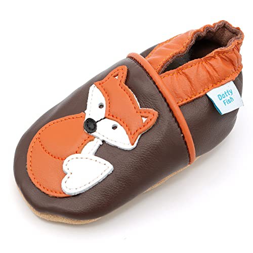 Dotty Fish Soft Leather Baby Shoes for Boys. Toddler Shoes. Non Slip. Animal Designs for Boys and Girls. 0-6 Months - 4-5 Years