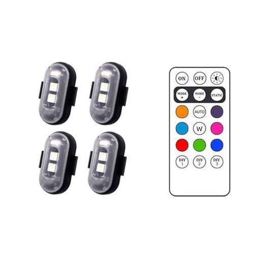 4PCS Remote Control Strobe Light, Car LED Ambient Lights, Wireless Remote Control Anti-Collision Strobe Lights 7 Colors, Rechargeable Car Flashing Lights, LED Strobe Drone Light for Motorcycle, Car