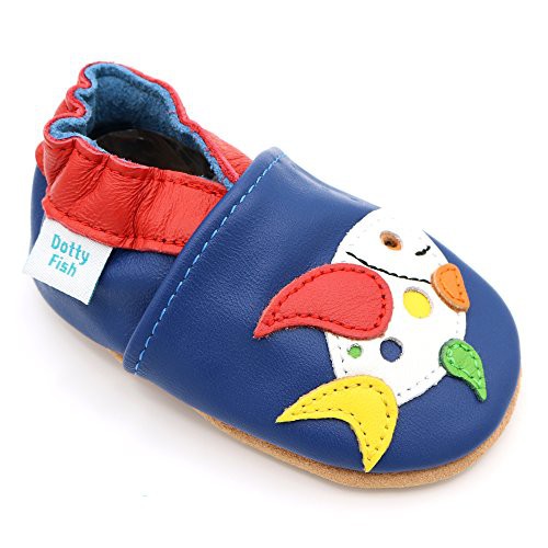 Dotty Fish Soft Leather Baby Shoes for Boys. Toddler Shoes. Non Slip. Animal Designs for Boys and Girls. 0-6 Months - 4-5 Years
