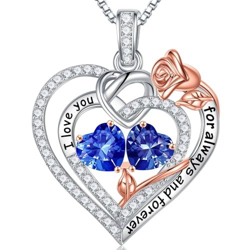 TINGN Christmas Gifts for Women Jewellery, 925 Sterling Silver 50th Birthday Gifts for Women Anniversary Valentines Gifts for Her September December Birthstone Necklace Sapphire Tanzanite Jewellery