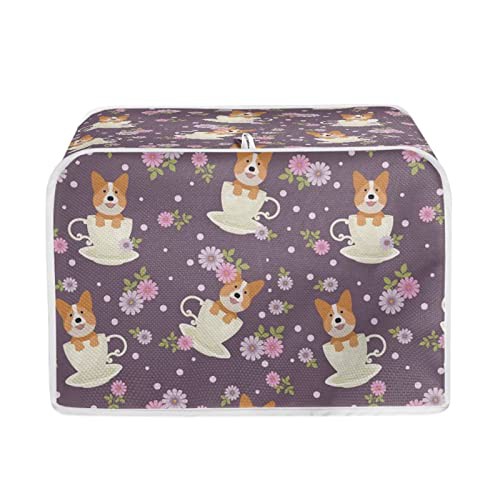 STUOARTE Flower Cup Corgi Toaster Cover 4 Slice Bread Toaster Cover Bakeware Protector Kitchen Appliance Accessories and Dust Fingerprint Protection
