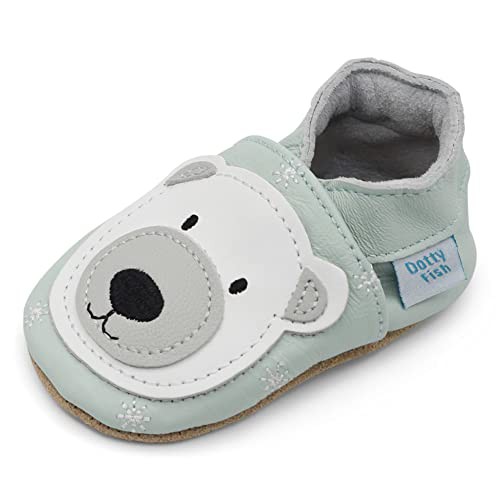 Dotty Fish Soft Leather Baby Shoes for Boys. Toddler Shoes. Non Slip. Animal Designs for Boys and Girls. 0-6 Months - 4-5 Years