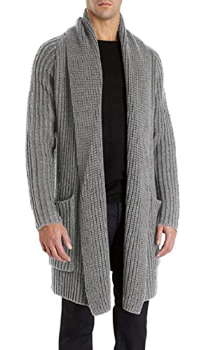 Runcati Mens Knitted Cardigan Long Shawl Collar Sweater Autumn Winter Chunky Knit Jacket Open Front Knitwear