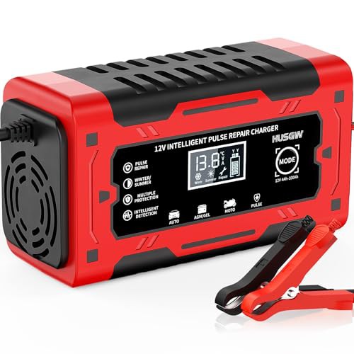 6A Car Battery Charger, 6A 12V Car Battery Smart Charger,Automotive Smart Portable Battery Charger Maintainer/Pulse Repair Charger Pack With LCD display for Car, Motorcycle, Lawn Mower 