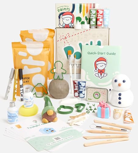 Pott’d Christmas Deluxe Pottery Kit – Air-Dry Clay for Adults, Christmas Themed Tools, Paints, Brushes, Stamps | DIY Christmas Decorations, Beginner-Friendly Clay Kit