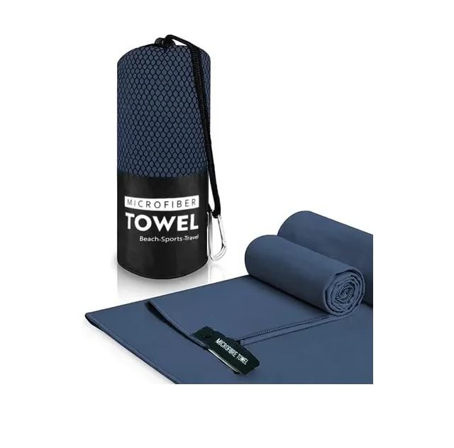 Microfiber Gym Towel with Clip Handle and Carry Bag – Ultra-Absorbent, Fast-Drying Sports Towel, 40 x 80 cm, Navy Blue – Ideal for Gym, Yoga, and Outdoor Activities