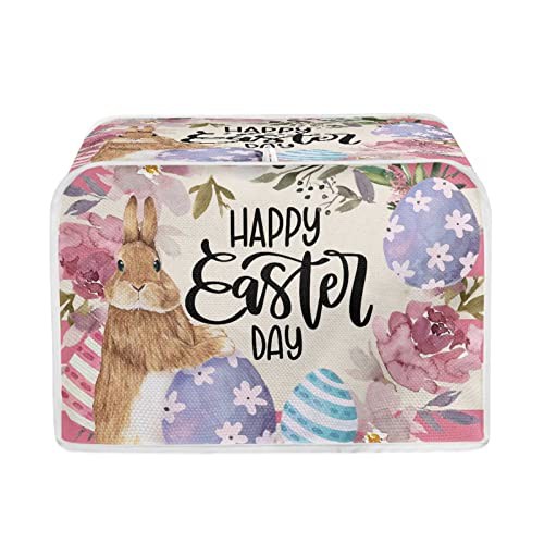 STUOARTE Rabbit Flowers Toaster Cover Cute, Easter Decorative 2 Slice Toaster Cover Bread Machine Accessories Small Appliance Dust & Fingerprint Protector Universal Size