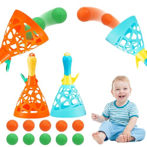 Pop and Catch Ball Game with 10 Balls and 2 Catch Launcher Baskets - Outdoor Indoor Game Activities, Basket Stuffers Gifts Beach Sport Summer Beach Toys for Kids Ages 3 4 5 6 7 8 10 12+