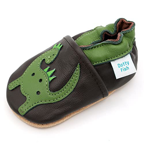 Dotty Fish Soft Leather Baby Shoes for Boys. Toddler Shoes. Non Slip. Animal Designs for Boys and Girls. 0-6 Months - 4-5 Years