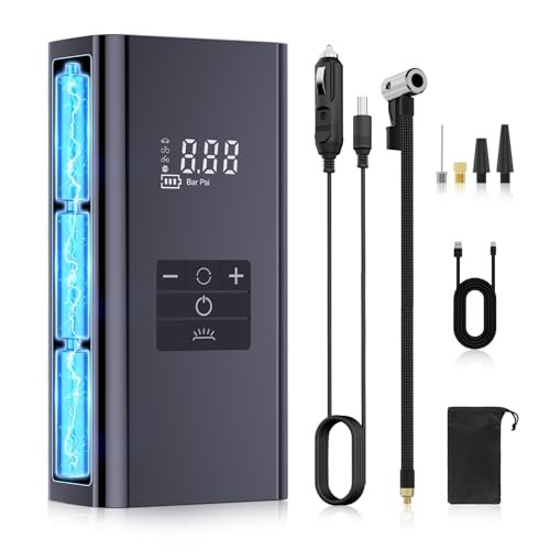 Tyre Inflator Portable Air Compressor, 4 Smart Modes & Auto Shut Off Portable tire inflator,Tyre Air Pump with Cigarette Lighter, 6000 mAh & 150PSI Tire Air Pump for Car Bike Motorcycle Ball