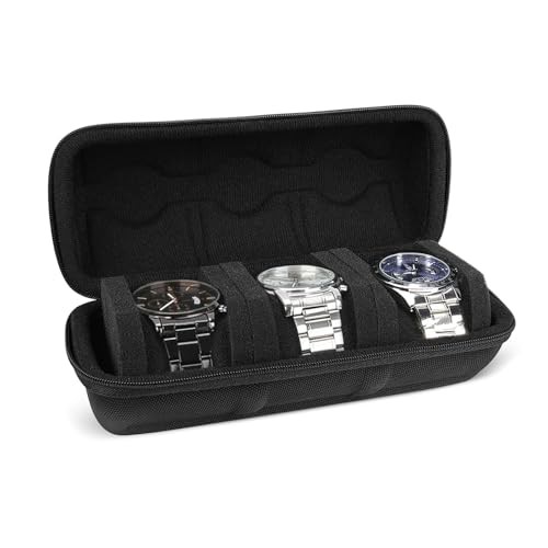 WisePoint 3 Slot Watch Box, EVA Watch Holder Box Watch Storage Box for Men and Women, Watch Travel Case with Detachable Sponge Jewellery Box for Most Watches and Smart Watch 