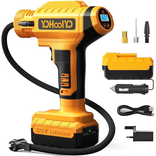 YOHOOLYO Cordless Tyre Inflator Air Compressor 150PSI and 12 Volt DC Car Tyre Pump Powered Portable Handheld Pump Car Motorcycles Bicycles 