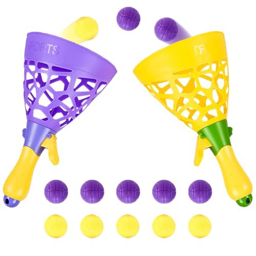 Pop and Catch Ball Game with 10 Balls and 2 Catch Launcher Baskets - Outdoor Indoor Game Activities, Basket Stuffers Gifts Beach Sport Summer Beach Toys for Kids Ages 3 4 5 6 7 8 10 12+