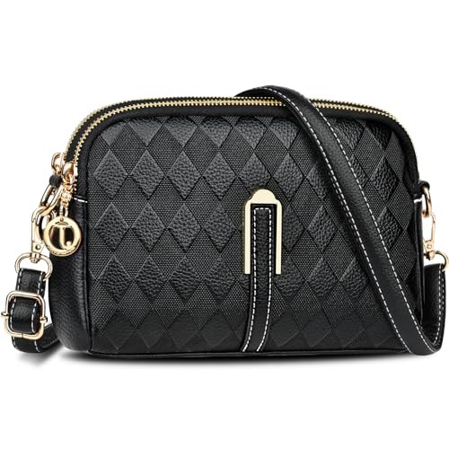 TEUEN Small Crossbody Bag for Women, Leather Handbags,Ladies Phone Bag with Adjustable Wide Strap, Fashion Shoulder Bags with Zip for Shopping Travelling Work City Walks
