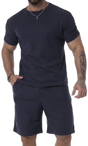 KUYIGO Summer Mens Shorts and Shirt Suit 2-piece Casual Suit Breathable Loose T-shirt Suit