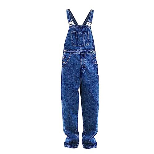 Denim Dungarees For Men, Adult Onesies For Men Mens Denim Light Blue Wash Dungarees Mens Overalls Men Fashionable Dungarees Outdoor Dungarees Retro One-Piece Trouser Loose Straight Denim Dungarees