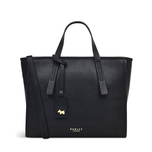 RADLEY London Harlyn Mews Small Ziptop Grab Handbag for Women in Black Grained Leather, with Adjustable Cross Body Strap & Grab Handles