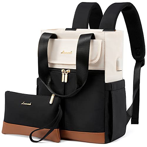 LOVEVOOK Backpack Womens Fashion Backpacks,Small Bags for Women, Mini Travel Work School Bag,Waterproof Rucksack Back Pack,Ladies Shoulder Handbags,Casual Daypacks fit 14inch Laptop,Beige Black