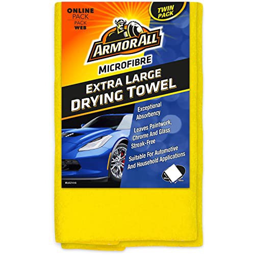 Armor All, Large Car Microfibre Cloths, Set of 2 Cloths, For Interior and Exterior Cleaning, High Absorbency, Soft and Streak Free Drying for Paintwork and Glass, Ideal for Car & Motorcycle Detailing