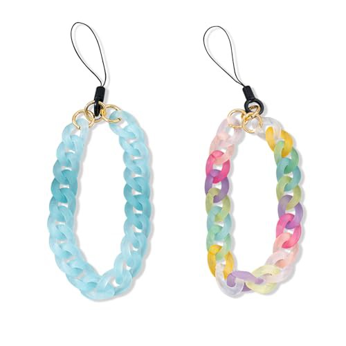 MultiValue 2 Pcs Phone Charm Straps, Colorful Acrylic Mobile Phone Wrist Strap Stylish Phone Chain Strap for Women Girl, Phone Accessories Cell Phone String Strap Keychain Strap 