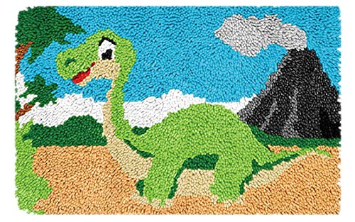ZMURED Latch Hook Rug Kit, Latch Hook Rug Kits for Adults Kids, DIY Embroidery Kit Crochet Needlework Yarn Floor Cushion Crochet Large Hook for Home Decoration 60x40CM（Dinosaur）