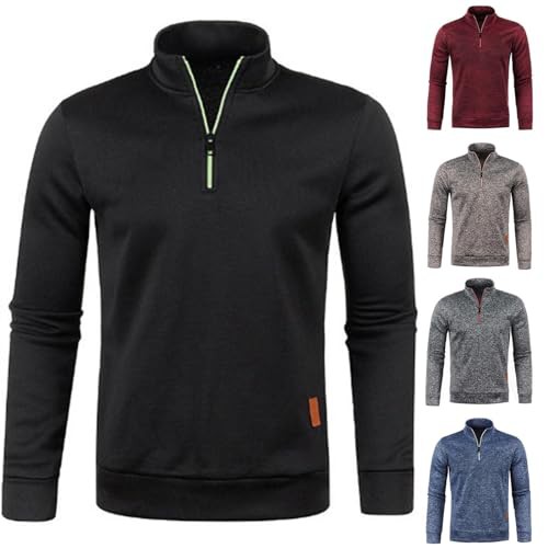 Men's 1/4 Zip Pullover UK Sale Clearance, Fleece Sweatshirt Casual Jumper Long Sleeve T-shirt Top Stand Collar Sweater Plain Pullover Sports Leisure Workwear Quarter Zip Sweater Lightweight Jumpers