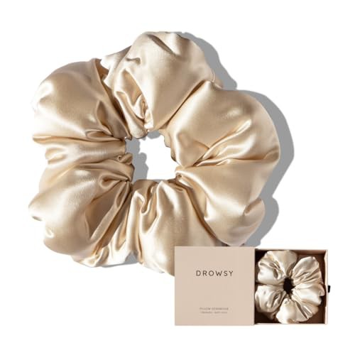 Drowsy Luxury XXL Pillow Silk Scrunchies - Premium Hair Tie - Beauty Accessories to Protect Hair Health, Reduce Breakages, Maintain Moisture - Oversized - for All Hair Types 