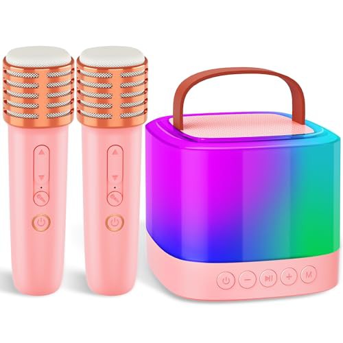 Karaoke Machine for Kids with 2 Microphones, Portable Kids Karaoke Machines for Girls with LED Party Lights,Bluetooth Speaker Toys Birthday Gifts for 3 4 5 6 7 8 9 10-12+Years Old Girls Boys