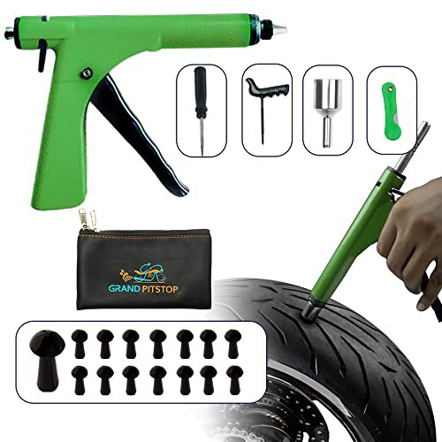 GRAND PITSTOP 21 Pcs Tubeless Tire Gun Puncture Repair Kit with Mushroom Plug for Tyre Punctures and Flats on Cars, Motorcycles, ATV, Trucks & Tractors 