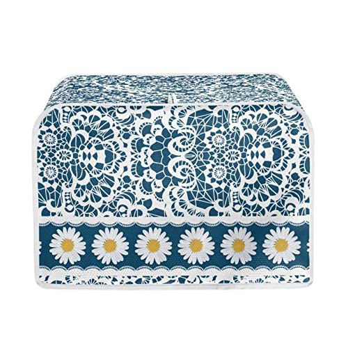 STUOARTE Boho Daisy Print Toaster Cover for 2 Slice Toaster Flower Fashion Small Appliance Cover Kitchen Decorative Dust & Fingerprint Protection, Machine Washable, Blue