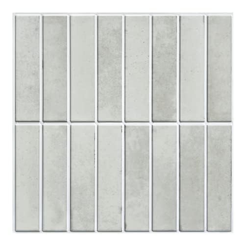 Commomy 10 Pcs 3D Grey Self Adhesive Wall Tiles,11'8 x 11'8 Matte UrltraLight PVC Vertical Peel and Stick on Tiles for Kitchen Backsplash, Bathroom, Living Room, Bedroom, RV