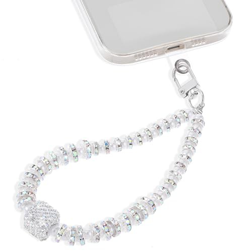 Andibro Shiny Phone Charm, Detachable Cell Phone Lanyard Beaded Phone Wrist Strap Lanyard Phone Chain Wrist Strap String Bracelet Keychain for Girls Women Cell Phone Accessories