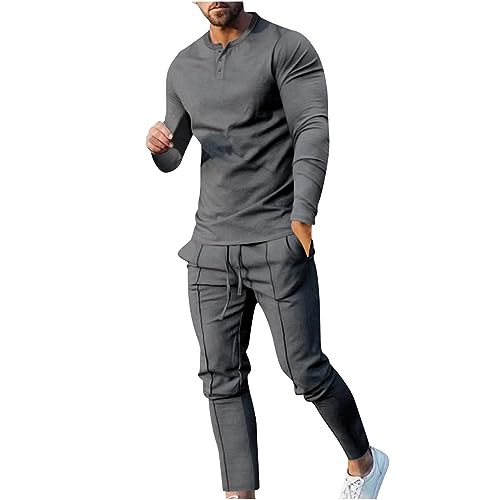 Two Piece Outfits Men Tracksuit Full Set Casual Plain Long Sleeve Pullover & Running Joggers Sportswear Sets Plus Size Gym Clothes Men Activewear Sets Jogging Bottoms