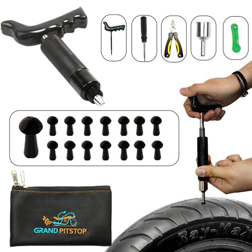 GRAND PITSTOP 22 Pcs Tire Puncture Repair Kit with Multi-Functional Folding Plier Compatible for car Motorcycle, Truck, ARB,ATV, Tractor, RV, SUV, Trailer 