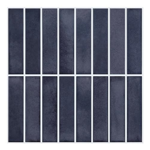 Commomy 10 Pcs Navy Blue 3D Stick on Tiles, 11'8 x 11'8 Matte UrltraLight PVC Vertical Adhesive Wall Tiles for Kitchen Backsplash, Bathroom, Living Room, Bedroom, RV