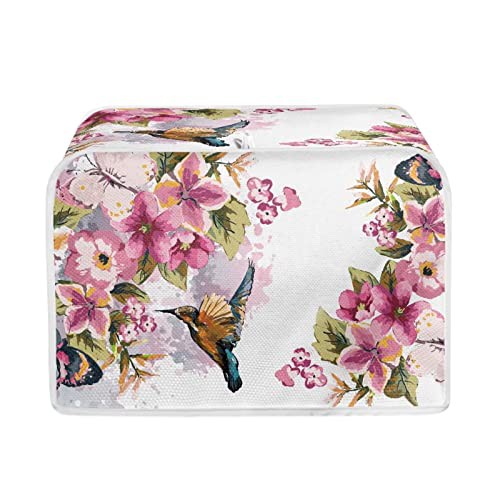 STUOARTE Hummingbird with Flowers Toaster Covers 4 Slice Wide Slot Bread Toaster Oven Dust-proof Cover Kitchen Small Appliance Cover Anti Fingerprint Protection