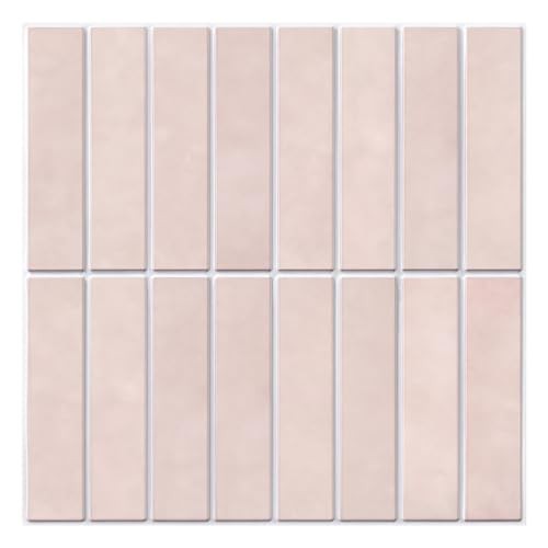 Commomy 10 Pcs Pink 3D Peel and Stick on Wall Tiles,11'8 x 11'8 Matte UrltraLight PVC Vertical Self Adhesive Stick on Tiles for Kitchen Backsplash, Bathroom, Living Room, Bedroom, RV