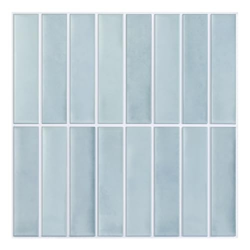 Commomy 10 Pcs Blue 3D Self Adhesive Wall Tiles,11'8 x 11'8 Matte UrltraLight PVC Vertical Peel and Stick on Tiles for Kitchen Backsplash, Bathroom, Living Room, Bedroom, RV
