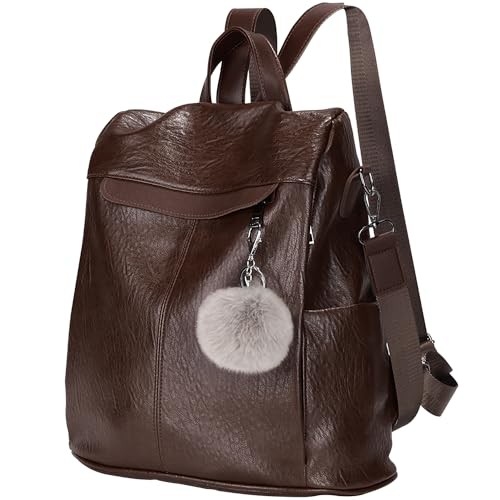 Puwuzixi Women Backpack Waterproof Anti-Theft Lightweight PU Fashion Travel Multipurpose Convertible Purse Shoulder Bag Handbag Backpack（Chocolate）