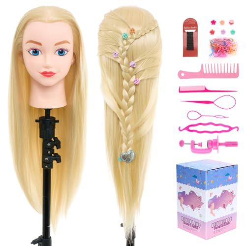 Neverland Beauty & Health 20" 100% Synthetic Fiber Hair Training Head Hairdressing Practice Mannequin Manikin with Mannequin Head Stand Hair Styling Braid Accessoires Set