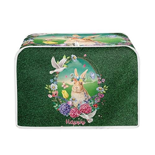 STUOARTE Easter Decor Toaster Cover 2 Slice Long Slot Toaster Cover Cute Rabbit Butterfly Bread Maker Cover Kitchen Small Appliance Cover, Dust and Fingerprint Protection, Washable, Green