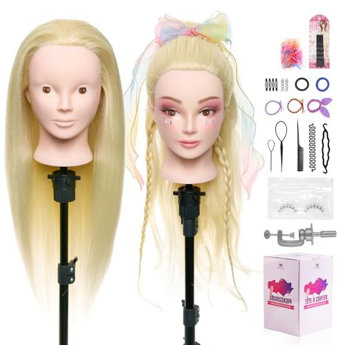 Neverland Beauty & Health 24'' 50% Real Human Hair Mannequin Head Make-upable Hairdressing Training Head with Table Clamp Braid Set 