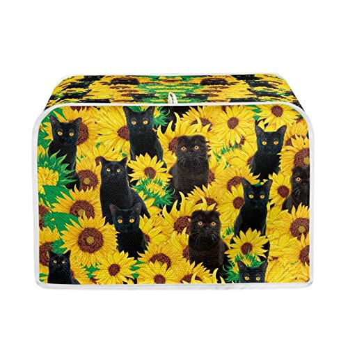 STUOARTE Sunflowers Cat Print 4 Slice Toaster Covers Long Slot Decorative Kitchen Bread Maker Covers Stain Resistant Appliance Cover Dustproof Toaster Covers Kitchen Decor